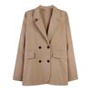 Spring Women Blazer Solid Color Double Breasted Lapel Office Lady Suit Coat Loose Fit Flap Pockets Suit Jacket
