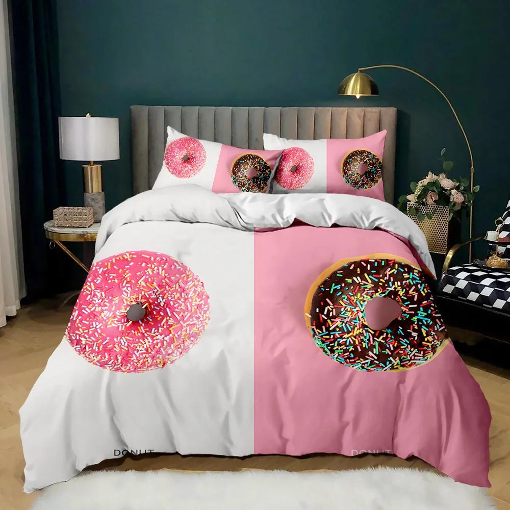Doughnut Duvet Cover Colorful Tie Dye Qulit Cover For Kids Gift Girly Cute Sweet Multicolor Dessert Food Polyester Bedding Set