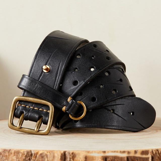 Мужской роскошный модный ремень с двойной булавкой из латуни, джинсы в стиле ретро, первый слой из натуральной яловой кожи, стильные мужские ремни из натуральной кожи