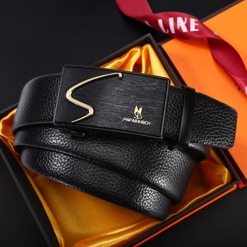 Ремень мужской повседневный деловой ремень автоматическая пряжка коровья кожа средний зеленый ремень