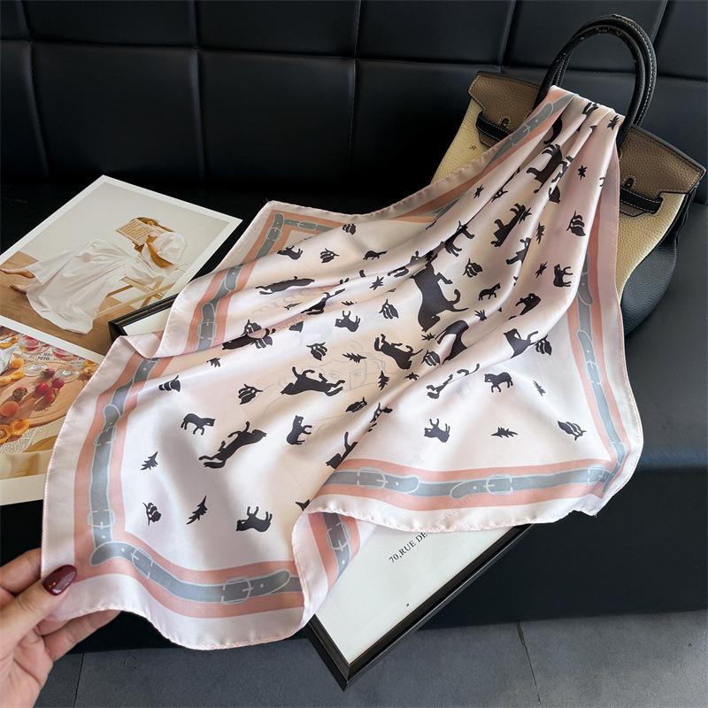 Versatile Equestrian Printed Scarf Simulation Silk Retro Premium Sunscreen Shawl Neck Square Scarf Silk Scarf Headscarf