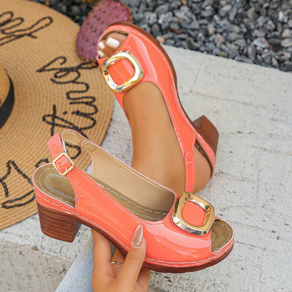 2025 Summer New Foreign Trade Large Size Women's High-heeled Sandals Fish Mouth Shoes European and American Style Polyurethane Sole