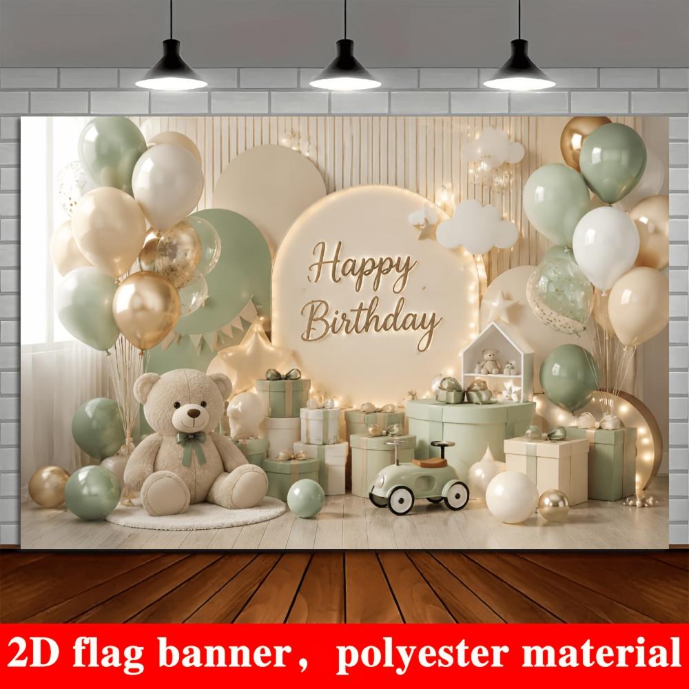 1 piece of 2D flag birthday happy theme background fabric. The teddy bear theme is made of polyester material.