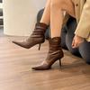Winter New Style Square Toe Stiletto Elegant Short Boots To Increase Anti-slip Temperament Catwalk Model Women's Fashion Boots