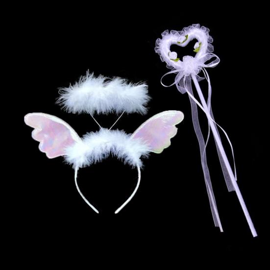 Набор крыльев для косплея: крылья ангела с перьями и повязкой на голову, волшебная палочка, костюм ангела на Хэллоуин для ролевой игры