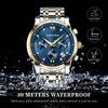 PINDOWS Luxury Quartz Chronograph Watch with Date Large Waterproof Business Stainless Steel Luminous Diamond Accents Men's Display, Dial, Watch, Band,