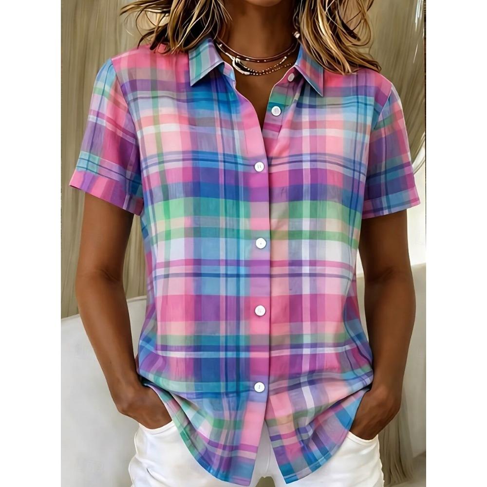 Women's Shirt Short Sleeve Graphic Geometric Striped Vintage Tropical Stylish Shirt Collar Regular Tops