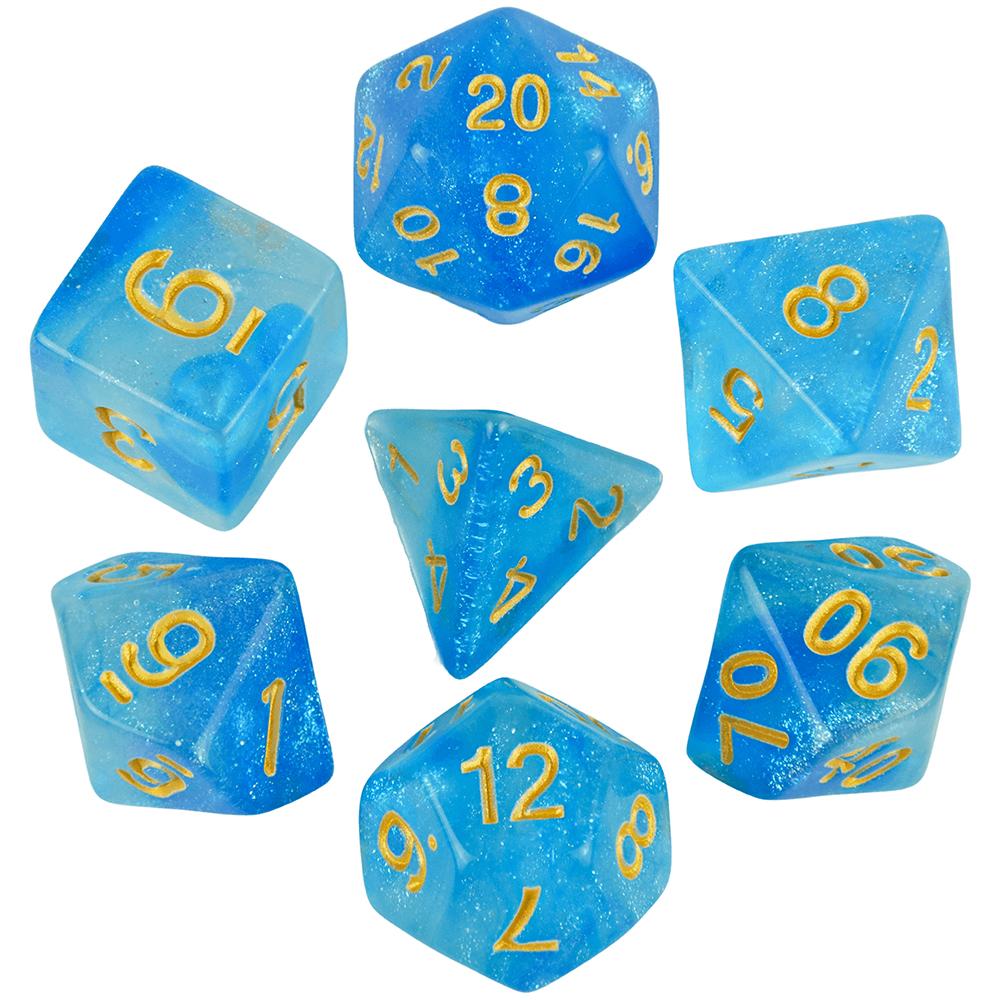 7шт. Многогранные игральные кости DND, набор игральных костей для смешивания цветов D4-D20 с блестящим порошком, потрясающий эффект для настольных игр TRPG DNDGame