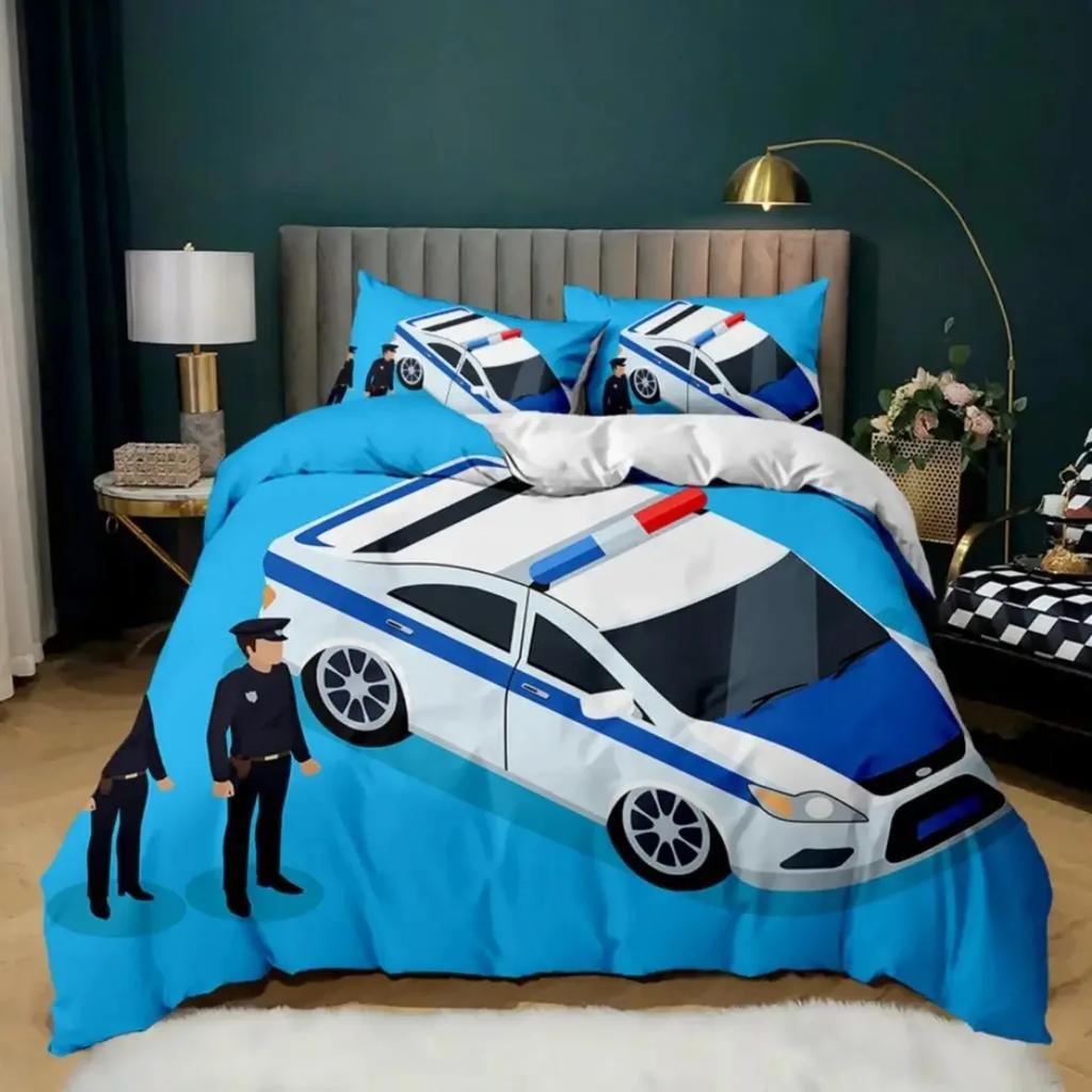 Police Car Duvet Cover Pillowcase Bedding Set 2/3 Pieces bedroom decoration Teenagers adult Single/Double/Large Size Quilt Cover