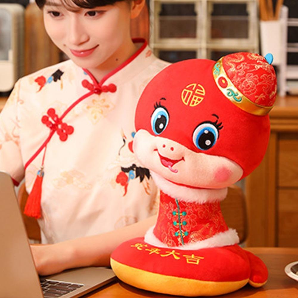 Плюшевая игрушка-талисман года змеи, милая кукла-змея, приносящая удачу, плюшевые игрушки, кукла-змея китайского зодиака, домашний декор