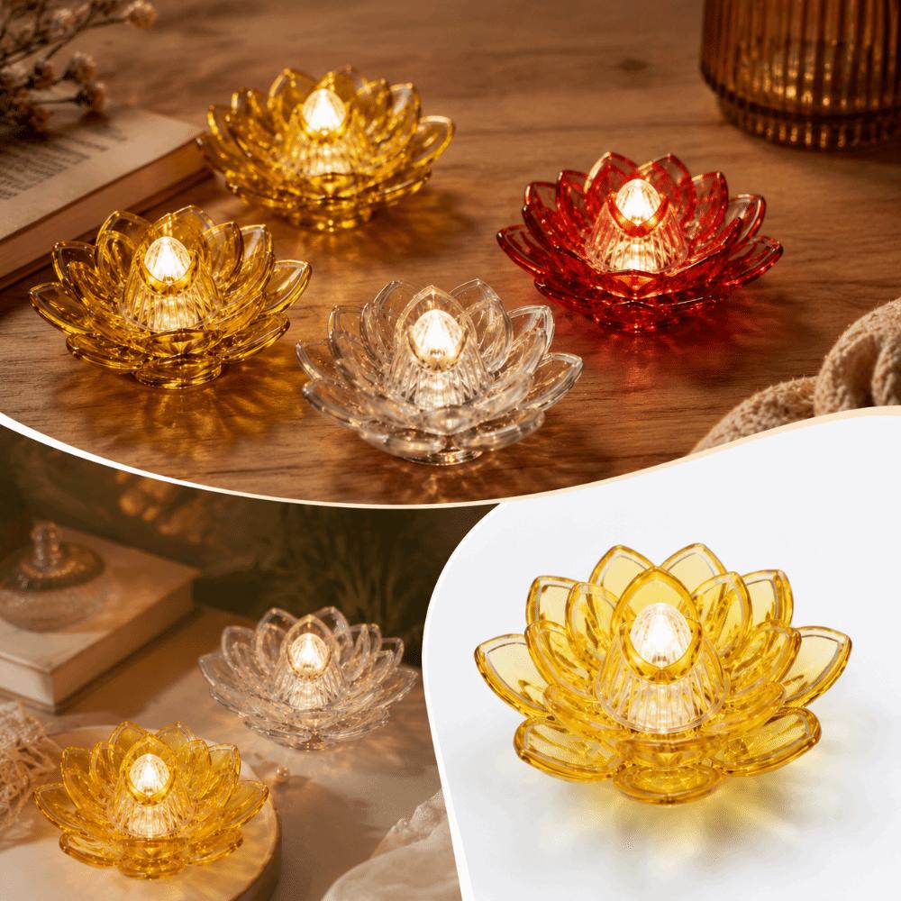 Realistic Flicker LED Flameless Candle Lotus Outline Design Soft LED Light Source LED Lotus Lamp Button Battery Powered