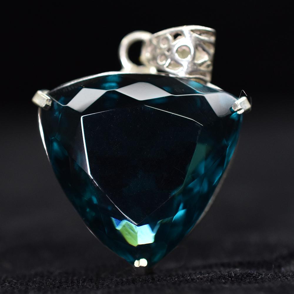 Teal Sapphire 80.1 Ct CERTIFIED Trillion 925 Sterling Silver Gemstone Pendant MY-PD-116-NS