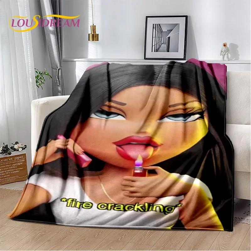 Cartoon Bratz doll Girls 3D Printed Soft Flannel Blanket for Beds Bedroom Sofa Picnic,Throw Blanket for Outdoor Leisure Nap Gift