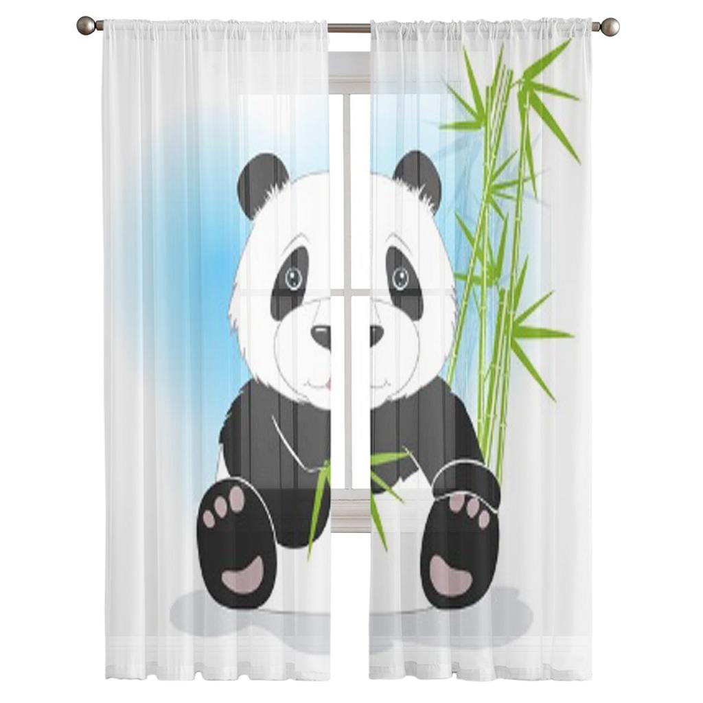 Панда Бамбуковые Листья Белые Роскошные Шифоновые Прозрачные Шторы для Гостиной Спальни Украшение Окна Вуаль Тюль