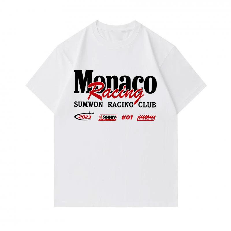 Men's 100% Cotton Crew Neck Short Sleeve T-Shirt, Casual Monaco Racing Club Graphic Printed Summer Comfortable Breathable Tee Top for Daily Sports Wea