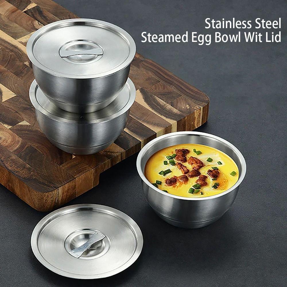 1Pcs Stainless Steel Steamed Egg Bowl Soup Bowl Children Bow Durable Rice Bow