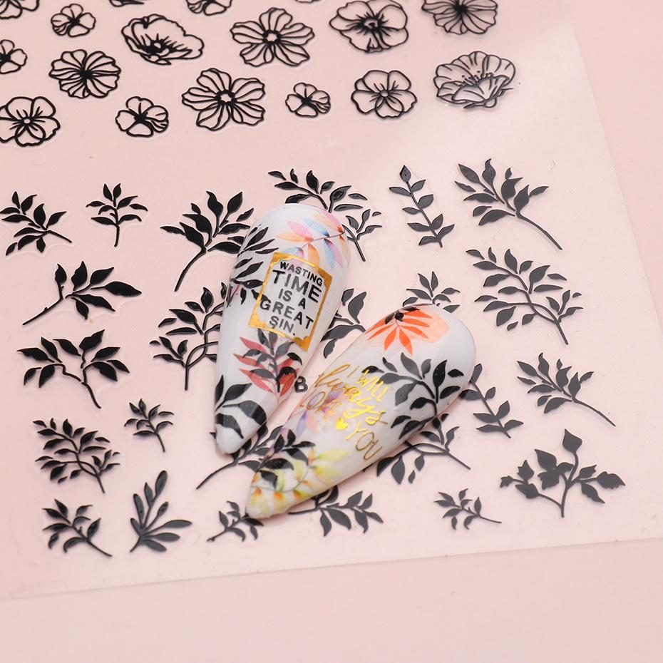 Xiaomi 12PCS / Set Black Nail Stickers Flower Leaf Necklace 3D Sliders Decal Gel Polish Sticker DIY Design Manicure Tips