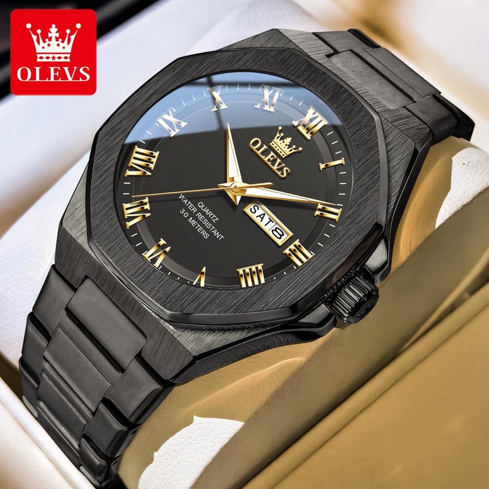 OLEVS Luxury Man Watch Classic Fashion Roman scale Dual Calendar Waterproof Luminous Stainless Steel Original Quartz Wristwatch