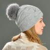 Autumn and winter new rabbit down hat small curled edge with pearl comfortable warm wool hat soft waxy knitted hat