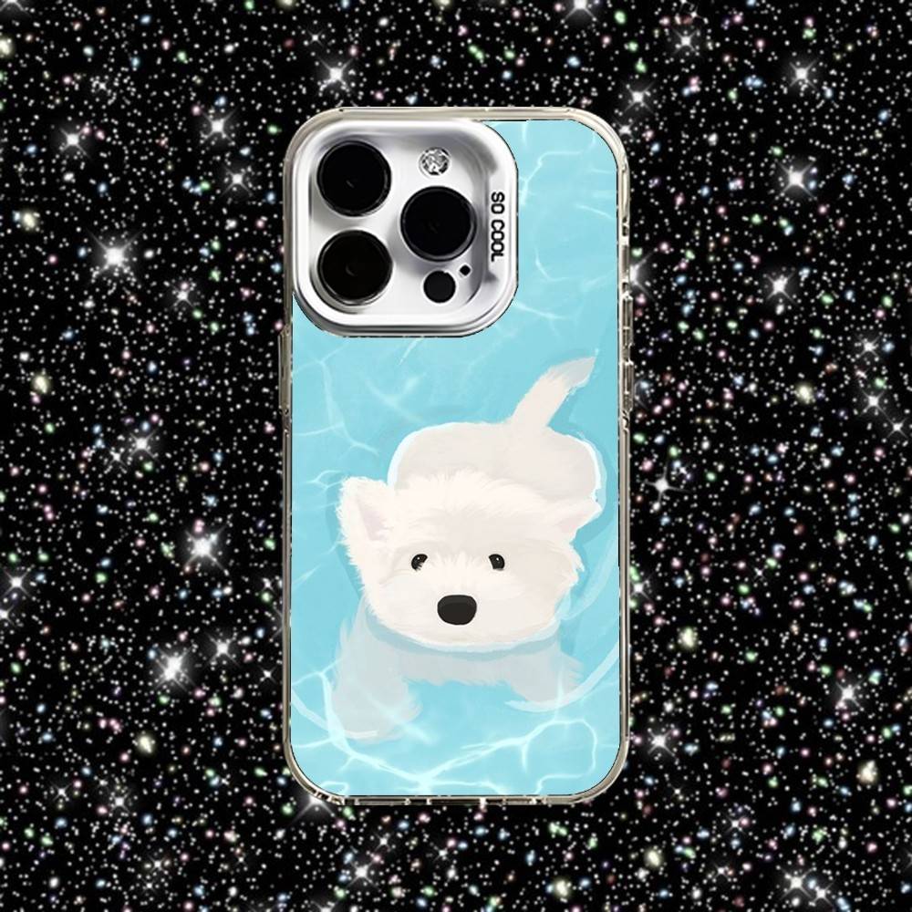 Чехол для телефона 'Счастливая собака', милый, для iPhone 16,15,14,13,12,11, Pro, XS, Max, Plus, Mini, SE, белый, конфетный, матовый, противоударный