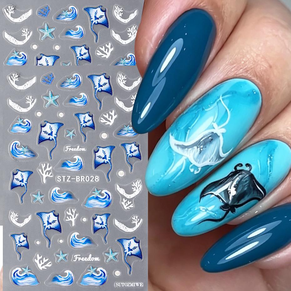 Xiaomi 2pcs Ocean Manta Starfish Nail Art Stickers Ocean Manta Starfish Coral Waves Summer Ocean Theme Nail Art Decals Nail Decorations