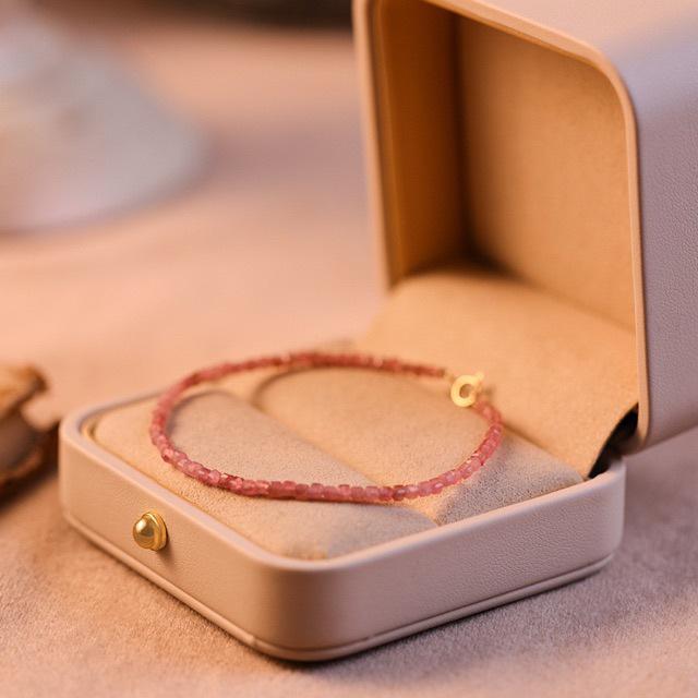 Изысканный браслет из розового турмалина ручной работы для женщин - Натуральные кристальные украшения с бусинами