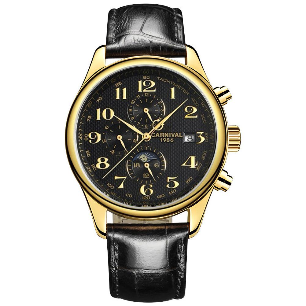 Dropshipping Carnival Stainless Steel Automatic Mechanical Watch 30M Water Resistant Men's Business Fashionable Multi-Function
