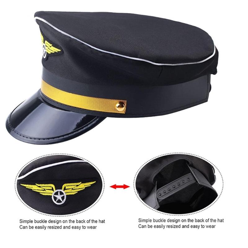 Airline Captain Costume Adult Pilot Cosplay Accessory Uniform Epaulette Hat Neck Tie Flight Attendant Role Play Outfit