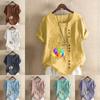 Women's Fashion Round Neck Short Sleeve T-shirt Casual Cotton Linen Graphic Shirt Leisure Loose Balloon Prined Summer Blouse Tops