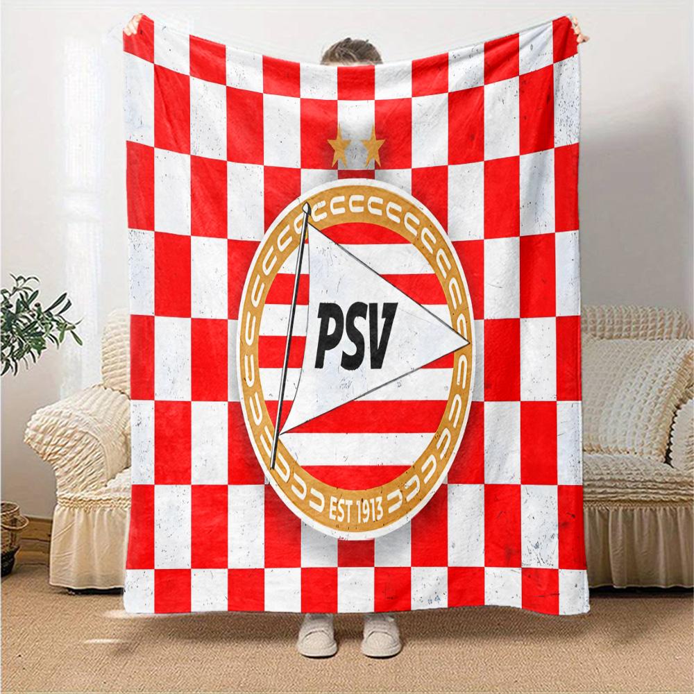 Psv Sports Emblem Flannel Blanket, Soft Polyester, Modern Design, All-Season for Camping, Travel, Gifts for holidays or birthdays