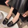 Women's Low Heel Shoes Fall New Square Head Shallow Mouth Metal Chain Soft Sole Anti-slip Wear-resistant Flat Shoes