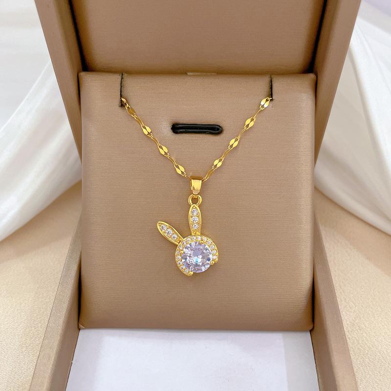 Titanium Steel Binaural Rabbit Luxury Banquet Wedding Necklace Female Versatile Collarbone Chain Titanium Steel