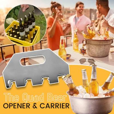 Квад Подставка для пива из нержавеющей стали, Переноска для пивных бутылок, Мультитул, Подставка-кедди для пива с открывалкой для бутылок, Переносите и открывайте 4 бутылки для любителей пива, барбекю