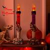 3PCS Set Gothic Skull Hand Candle Light Flame,Battery Operated Led Candle for Halloween Room Decor Party Horror Ambience Prop