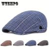 Unisex Vintage Flat Beret, Classic Plaid Pattern British Style Painter Cap Newsboy Hat for Women & Men