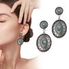 1 Pair Women Dangle Earrings Ethnic Round Shape Retro Bohemian Style Faux Turquoise Stainless Alloy