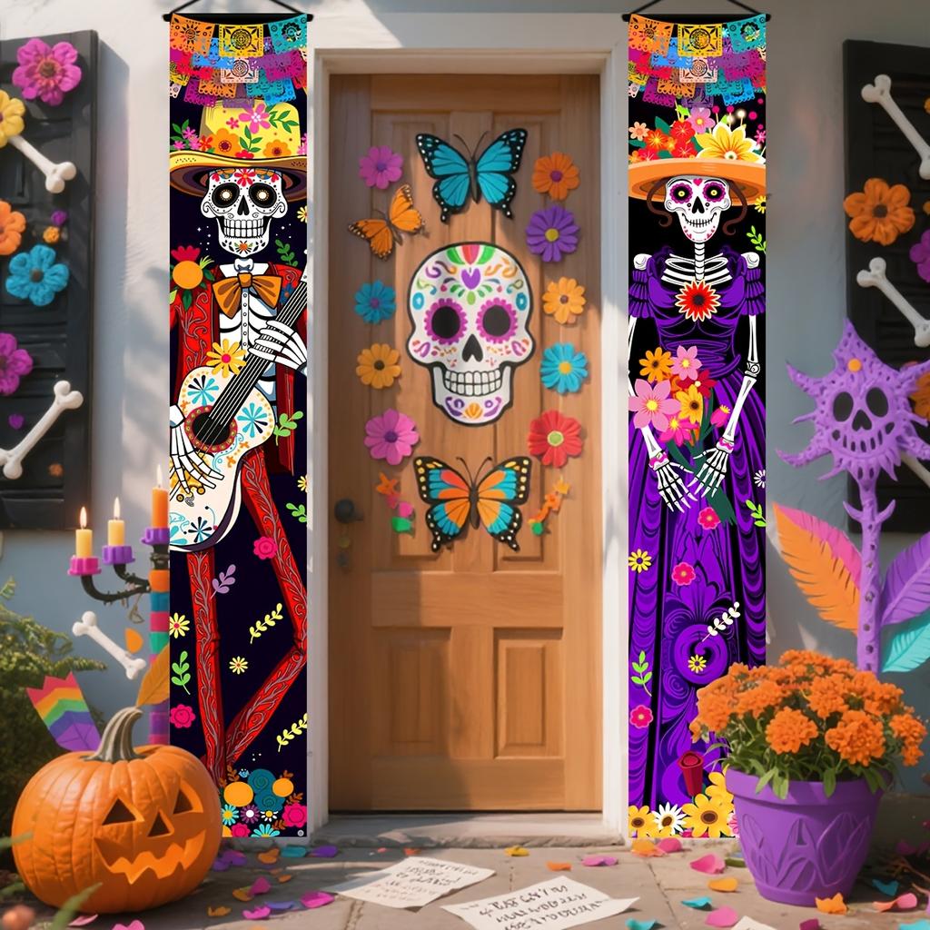 Halloween Porch Sign Sugar Skull Ideal 1 Pair Indoor Outdoor Decor