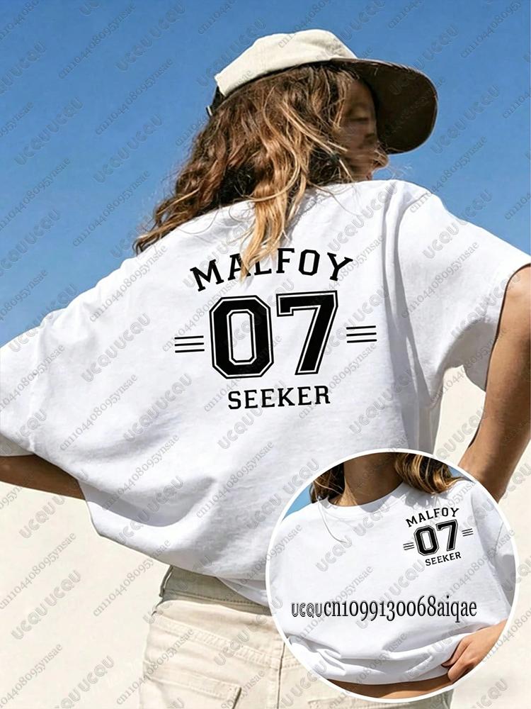Футболка с принтом 'Malfoy 07 Seeker' для женщин и мужчин, летняя, повседневная, спортивная, свободная, дышащая, оверсайз, Y2K, уличные топы