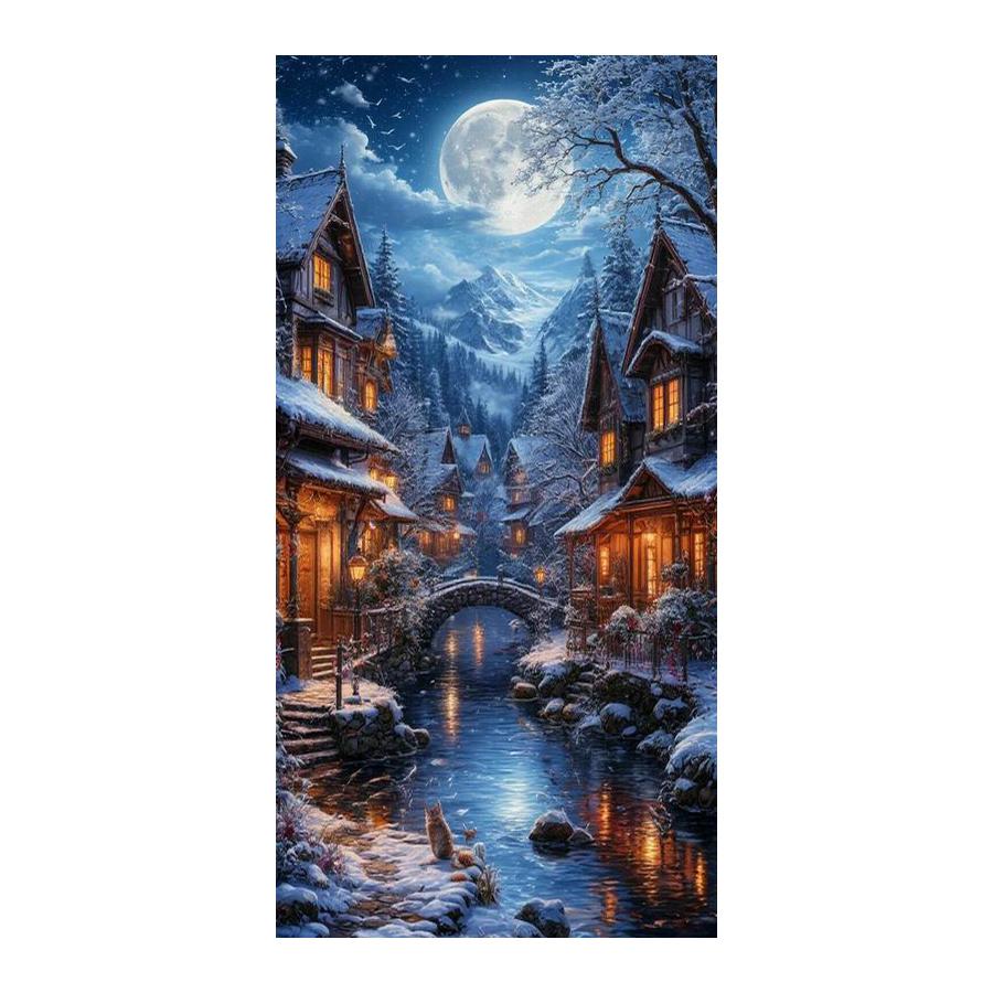 Дом в Лунных Снежных Горах Большой Размер Алмазная Живопись Новая Коллекция Зимний Пейзаж DIY Полная Заливка Стразами Мозаика Вышивка Крестом Наборы