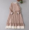 Spring  Japanese Embroidery Round Collar Long-Sleeved Dress Midi Dress