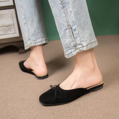 Сандалии на плоской подошве с бантом, летние новые модные женские туфли-мулы, дизайнерские замшевые тапочки с острым носком, платье, повседневная обувь с открытой пяткой, Zapatos Mujer