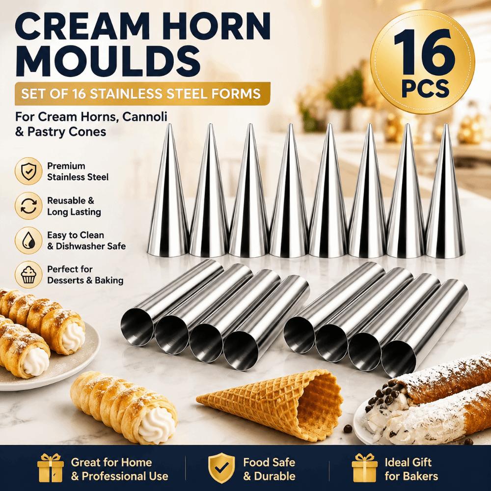 16pcs Non Stick Cone Cream Horn Mold Stainless Steel Croissant Conical Tube Mold Kitchen Baking