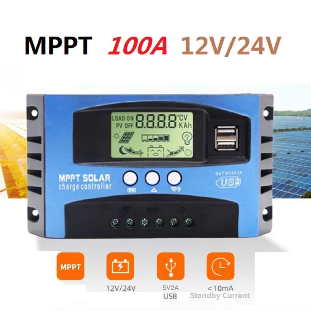 Portable 100A MPPT Solar Panel Regulator Charge Controller 12V/24V LCD Display