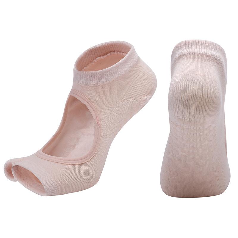 Новые профессиональные носки для йоги с двумя пальцами, женские дышащие носки с открытой спиной и рюшами для балета, пилатеса, силиконовые нескользящие танцевальные спортивные носки