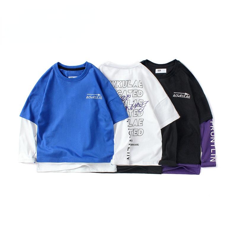 Весенне-осенняя детская одежда, детская футболка, свитер с длинными рукавами для мальчиков, хлопковая нижняя рубашка с круглым вырезом и длинными рукавами