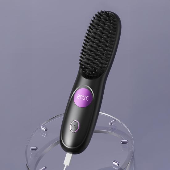 Cordless Hair Straightener Brush 3 Temperature Adjustable LED Display Mini Hair Straightening Comb USB Rechargeable Fast Heating Electric Hot Brush