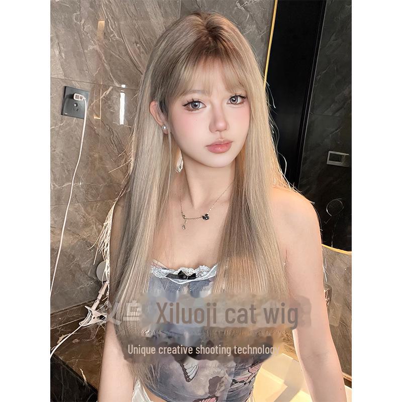 Logic Catwoman Gradient Chocolate Long Straight Wig - Natural Full Head Cover for Women