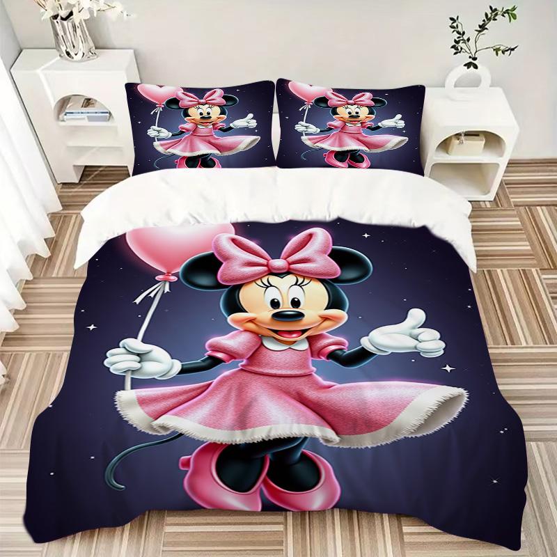 Minnie Mouse Balloon Celebration Print 3Pcs Bedding Setduvet Cover With 2 Bedropillowcase Home Birthday Gift