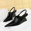 Fashion Wedge Strange Style High Heels Women Sexy Pointy Toe Backstrap Sandals Covered Head Design Party Dress Mules Shoes Women Pumps