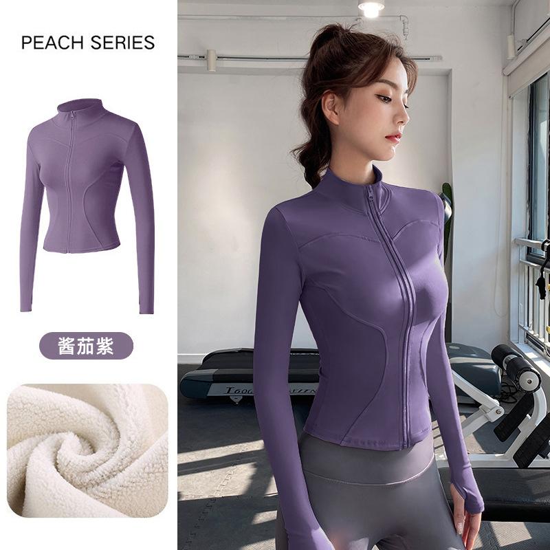 Skinny yoga clothes women's spring 1011 new velvet thickened slim stand-up collar sports jacket running warm top